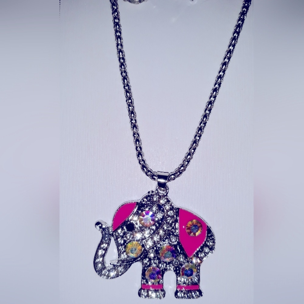 NEW Sparkly Red Elephant Necklace Set CZ earrings Fashion Kid Womens Jewelry NWT